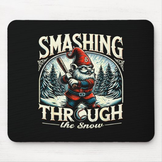 Tapis De Souris Baseball Player Christmas Gnome, Smashing Through (Devant)