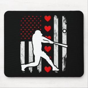 Tapis De Souris Baseball silhouette cœur drapeau américain cœurs a