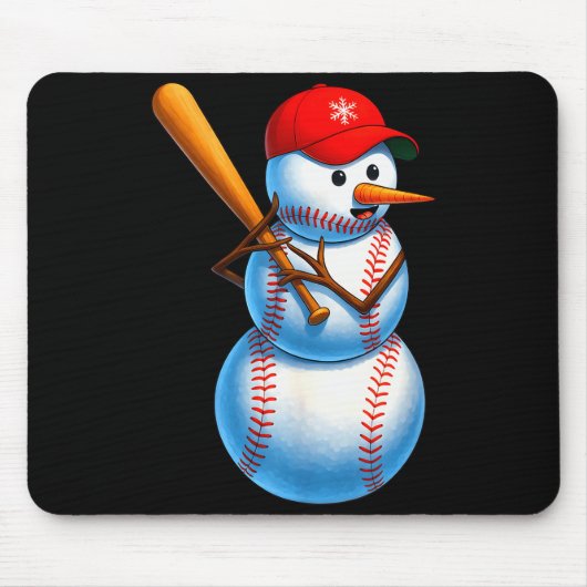Tapis De Souris Baseball Snowman Merry Christmas Xmas Pajamas Men (Devant)