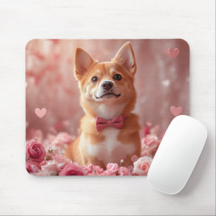 Tapis De Souris Basenji avec des roses - Saint-Valentin