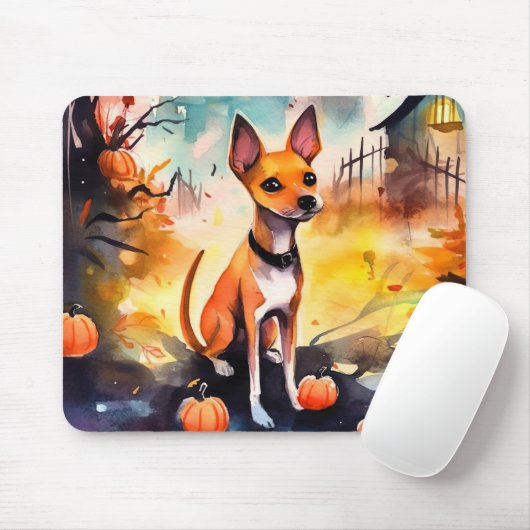 Tapis De Souris Basenji D'Halloween Avec Peur Citrouille (Avec souris)