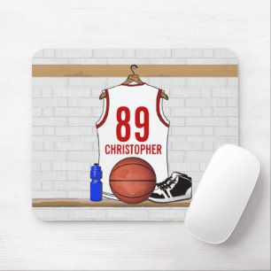 Tapis De Souris Basket-ball blanc et rouge personnalisé Jersey