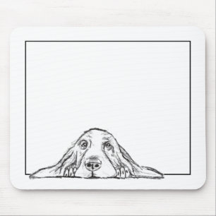 Tapis De Souris basset hound black white simple puppy dog eyes 