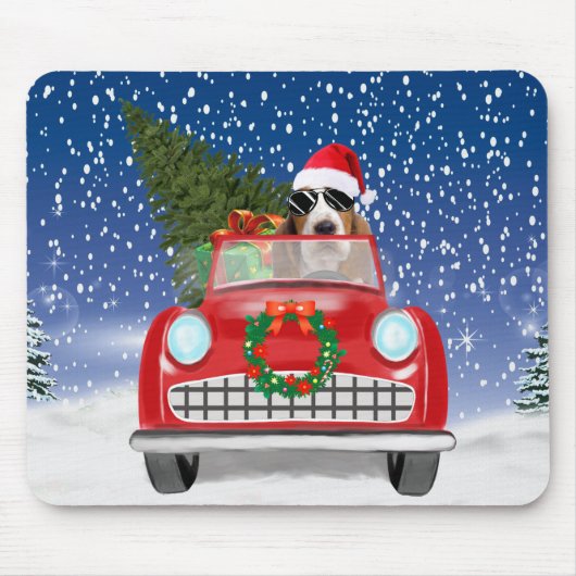 Tapis De Souris Basset Hound Chien Conduite Voiture En Noël De Nei (Devant)