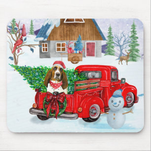 Tapis De Souris Basset Hound chien dans la livraison de Noël Camio