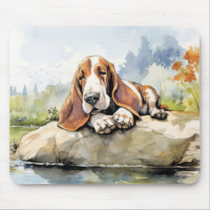 Tapis De Souris Basset Hound Chien Se Détendre Dans Le Jardin Anim