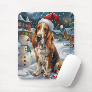 Tapis De Souris Basset Hound Chien Winter Wonderland Noël Joie