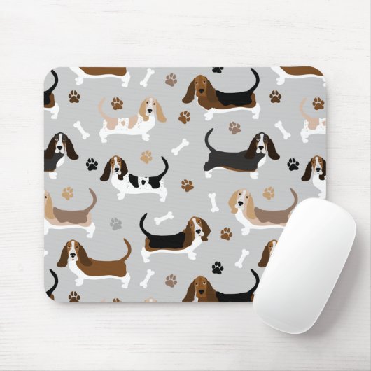 Tapis De Souris Basset Hound Chig Bones and Paws (Avec souris)