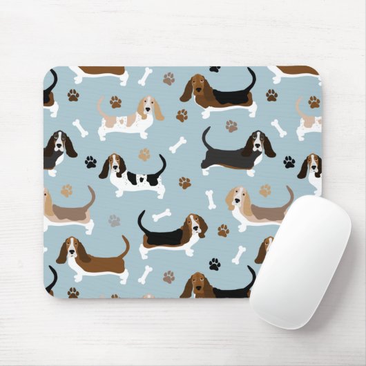 Tapis De Souris Basset Hound Chig Bones and Paws Mouse Pouse (Avec souris)
