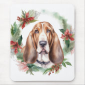 Tapis De Souris Basset Hound Festive Wreath de Noël Pup (Devant)