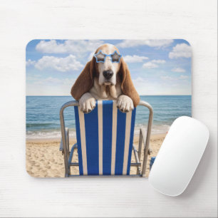 Tapis De Souris Basset Hound sur chaise de plage