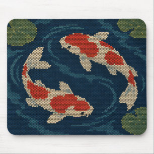 Tapis De Souris Bassin de carpes koï japonaises Poisson rouge et b