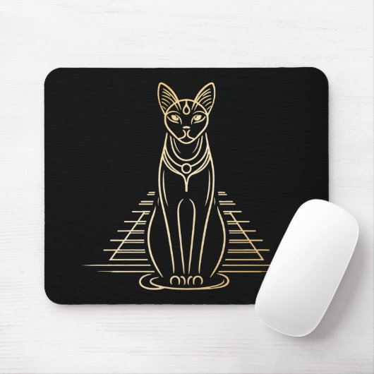 Tapis De Souris Bastet, déesse féline égyptienne devant une pyrami (Avec souris)