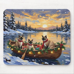 Tapis De Souris Bateau de Noël de chat siamois pour les fêtes