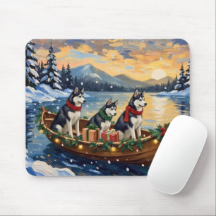 Tapis De Souris Bateau de Noël de vacances Husky sibérien