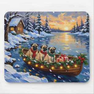 Tapis De Souris Bateau de Noël Pug Fêtes