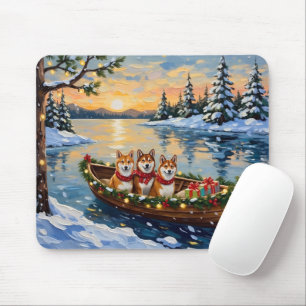 Tapis De Souris Bateau de Noël Shiba Inu pour les Fêtes