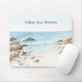 Tapis De Souris Bateau de plage vue sur l'océan (Avec souris)