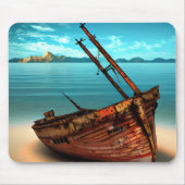 Tapis De Souris Bateau décapité sur une plage de sable abandonnée (Devant)