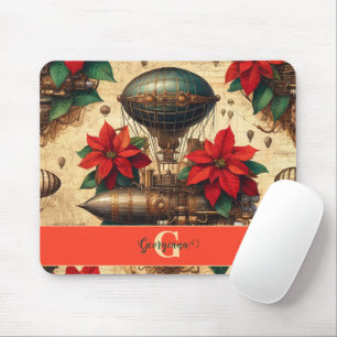 Tapis De Souris Bateau Steampunk personnalisé avec Poinsettia