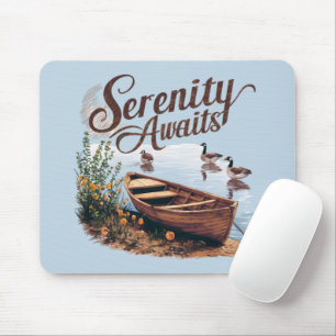 Tapis De Souris Bateau sur un lac serein avec oies et fleurs sauva