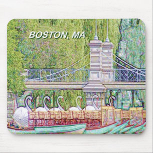 Tapis De Souris Bateaux-cygnes de Boston au crayon et à l'encre Fi