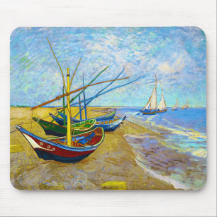 Tapis De Souris Bateaux de pêche sur la plage par Vincent Van Gog