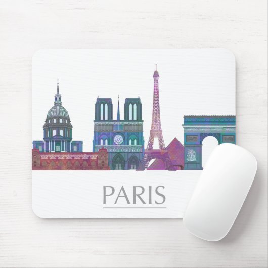 Tapis De Souris Bâtiments couleur Paris Skyline (Avec souris)