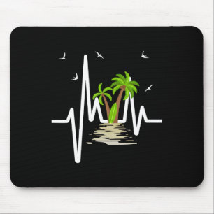 Tapis De Souris Battement de coeur avec palmiers tropicaux Plage Î