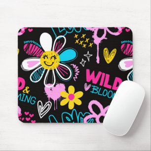 Tapis De Souris Bavoir bébé à motif graffiti de fleur souriante co