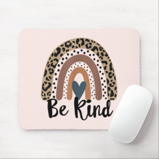 Tapis De Souris Be Kind Leopard Rainbow Boho inspiré rose