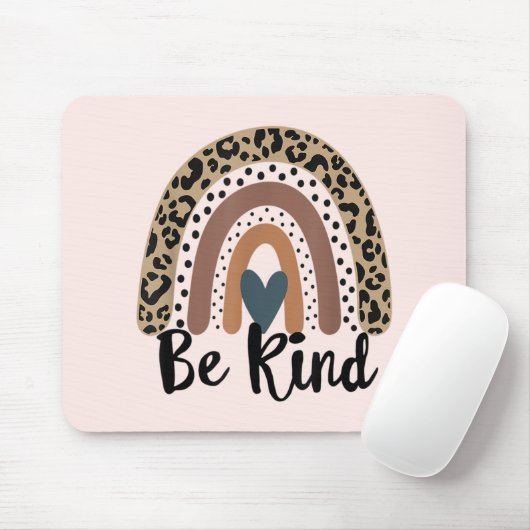Tapis De Souris Be Kind Leopard Rainbow Boho inspiré rose (Avec souris)
