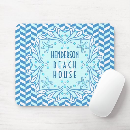 Tapis De Souris Beach House Art Déco Shell et Herringbone Custom (Avec souris)