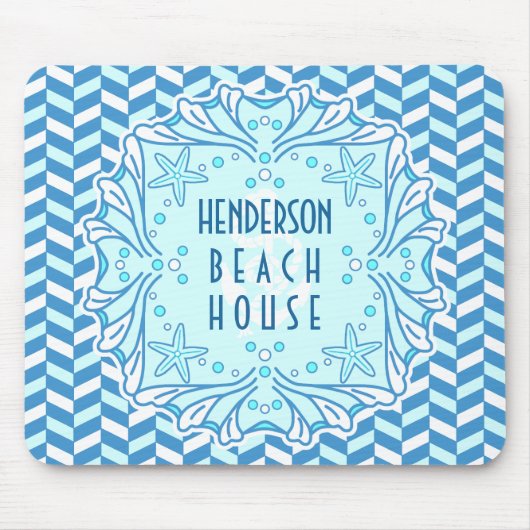 Tapis De Souris Beach House Art Déco Shell et Herringbone Custom (Devant)