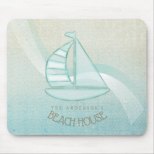 Tapis De Souris Beach House Nautical Voilier Aqua Blue ID623