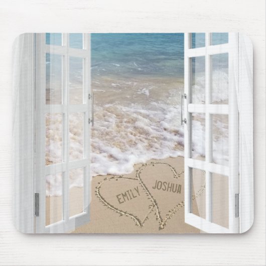 Tapis De Souris Beach Sand Heart avec fenêtre ouverte (Devant)
