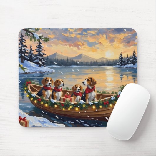Tapis De Souris Beagle Christmas Boat Holiday (Avec souris)