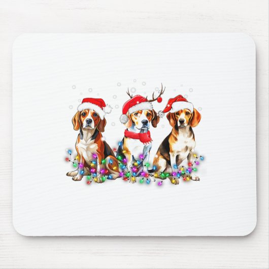 Tapis De Souris Beagle Dog Christmas Lights Cute Pet Matching Fami (Devant)