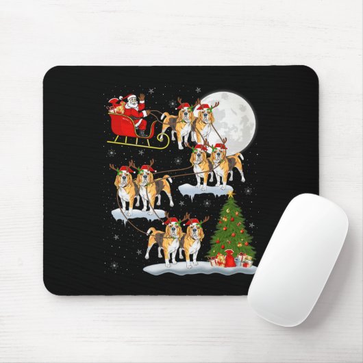 Tapis De Souris Beagle Dog Santa Sleigh Flying Funny Magical Chris (Avec souris)