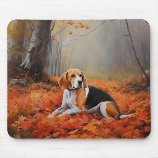Tapis De Souris Beagle en automne Leaves automne Inspire (Devant)