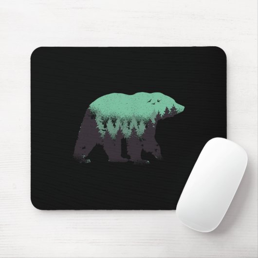 Tapis De Souris Bear Forest Nature Grizzly Randonnée Chasse en ple (Avec souris)