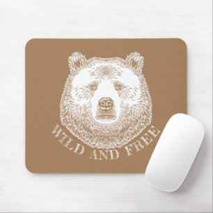 Tapis De Souris Bear Head, Wild And Free, Hand Drawn Illustration