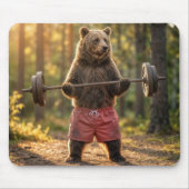 Tapis De Souris Bear Lifting Weights In a Sunny Forest (Devant)