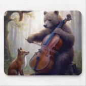 Tapis De Souris Bear Playing the Cello In a Misty Forest (Devant)