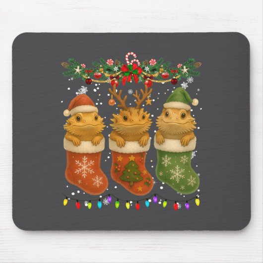 Tapis De Souris Bearded Dragon In Christmas Socks Lights Bearded D (Devant)