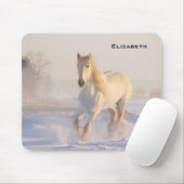 Tapis De Souris Beau Cheval Blanc Galloping dans la neige (Avec souris)