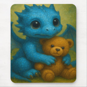 Tapis De Souris Beau Chiot Bébé Bleu avec Ours Teddy