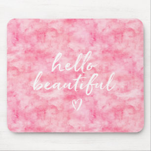 Tapis De Souris Beau coeur rose d'aquarelle bonjour
