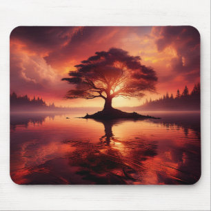 Tapis De Souris Beau Coucher De Soleil Avec Arbre En Avant-Plan