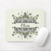 Tapis De Souris Beau dessin de fleurs noires et blanches (Avec souris)